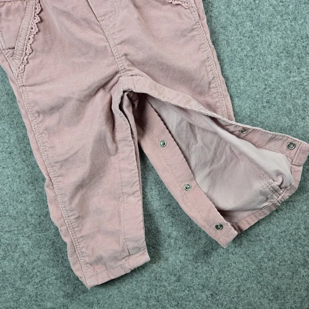 OshKosh B'gosh Corduroy Overalls Girls 12M Pink Lace Trim Eyelet Outdoors Pants
